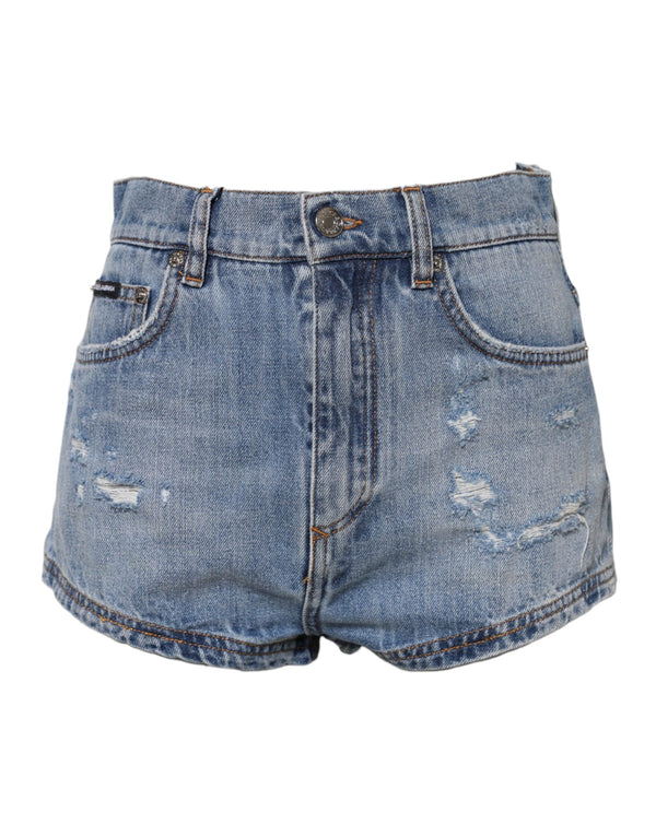 Blue Logo Plaque Denim Cotton Hot Pants Shorts Dolce & Gabbana