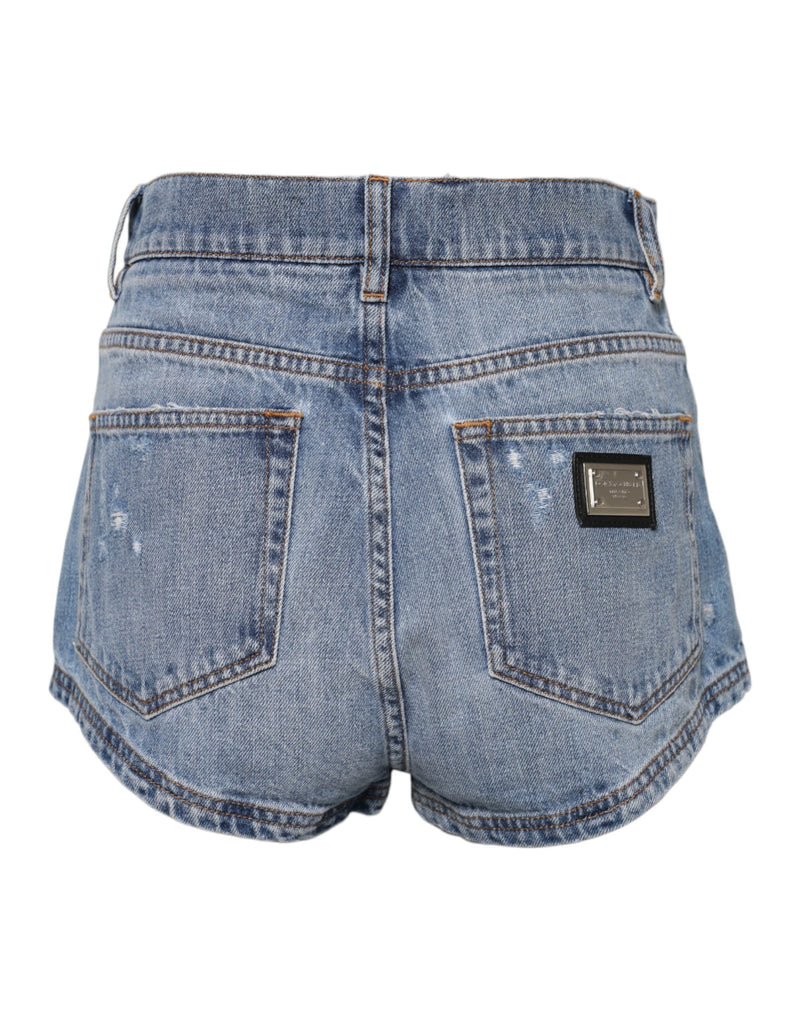 Blue Logo Plaque Denim Cotton Hot Pants Shorts Dolce & Gabbana