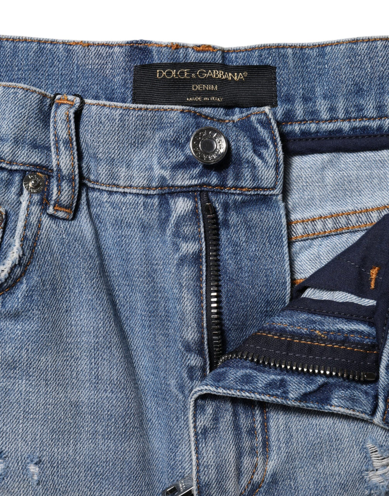 Blue Logo Plaque Denim Cotton Hot Pants Shorts Dolce & Gabbana