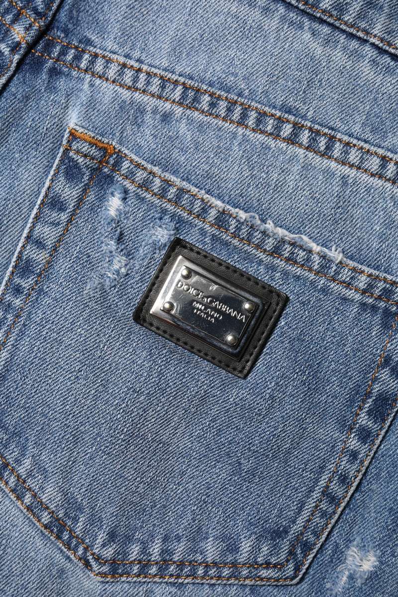 Blue Logo Plaque Denim Cotton Hot Pants Shorts Dolce & Gabbana