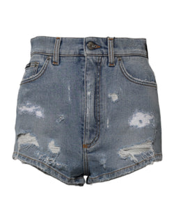 Blue Tattered Denim Cotton Hot Pants Shorts Dolce & Gabbana