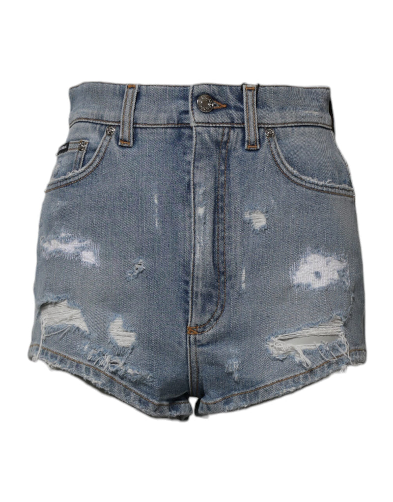 Blue Tattered Denim Cotton Hot Pants Shorts Dolce & Gabbana