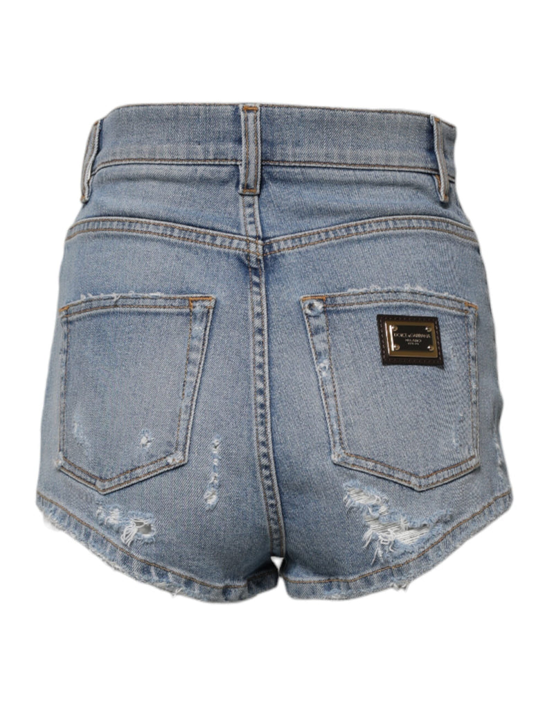 Blue Tattered Denim Cotton Hot Pants Shorts Dolce & Gabbana