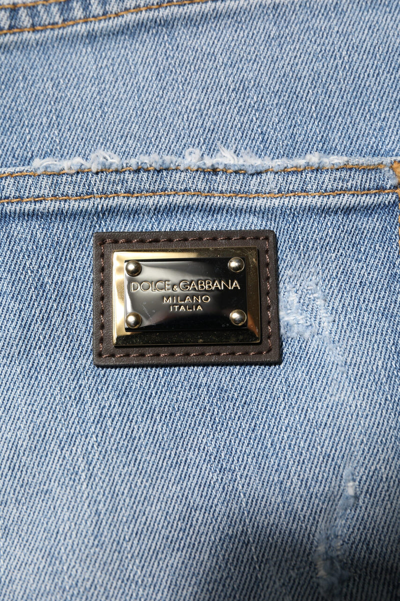 Blue Tattered Denim Cotton Hot Pants Shorts Dolce & Gabbana