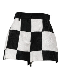Black White Floral Brocade Hot Pants Shorts Dolce & Gabbana