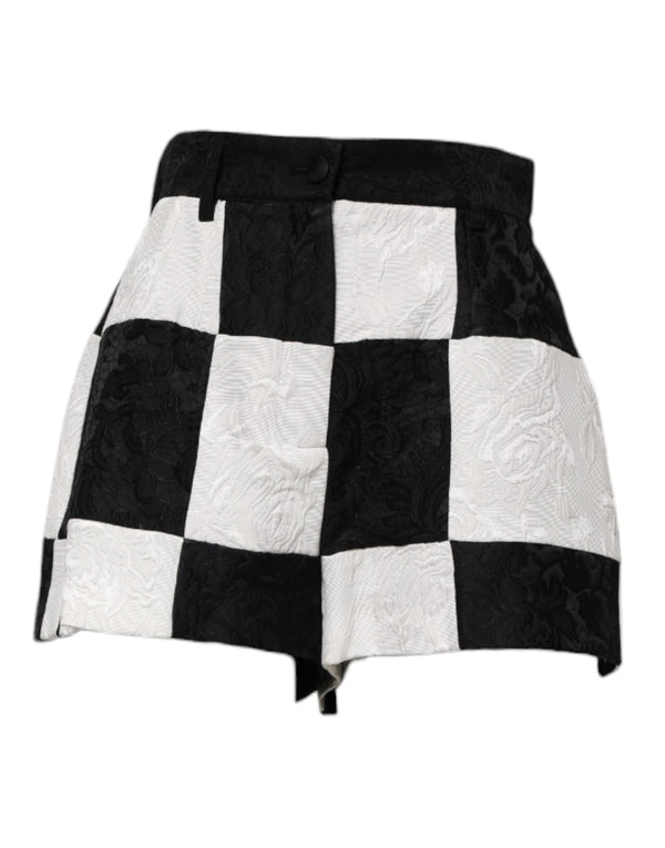 Black White Floral Brocade Hot Pants Shorts Dolce & Gabbana