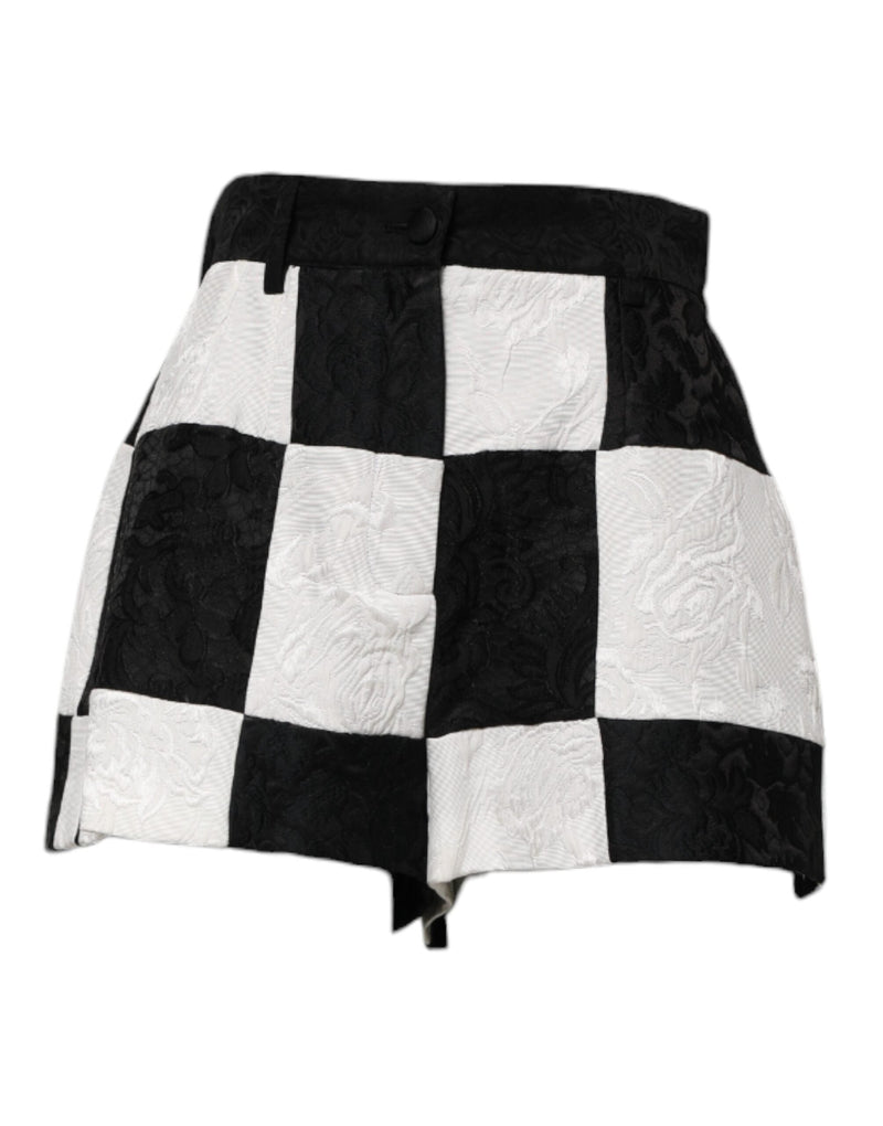 Black White Floral Brocade Hot Pants Shorts Dolce & Gabbana