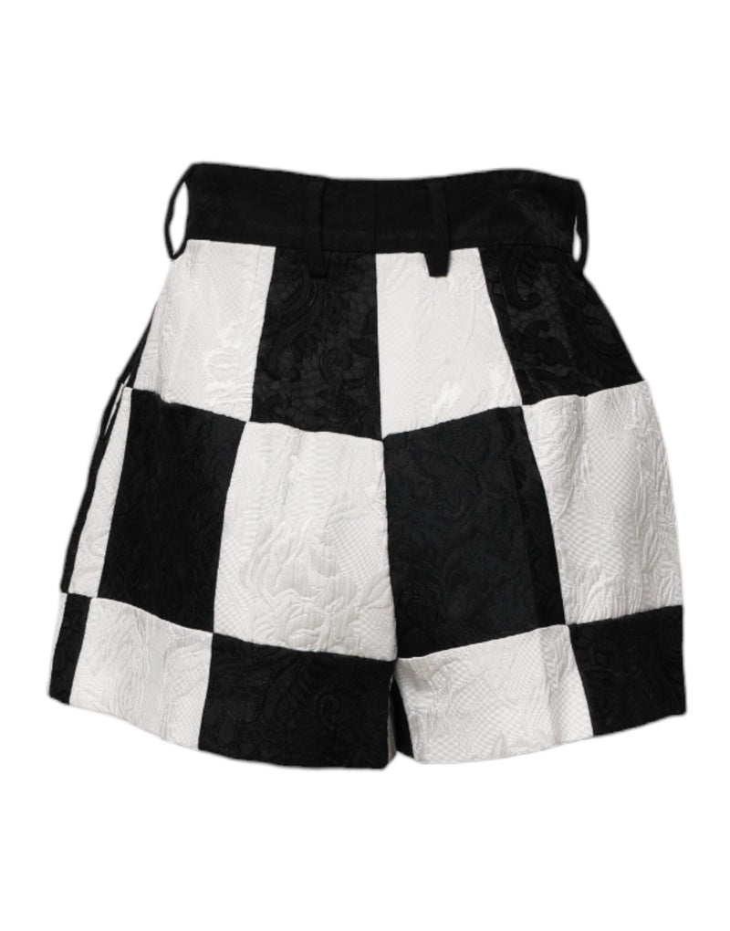 Black White Floral Brocade Hot Pants Shorts Dolce & Gabbana