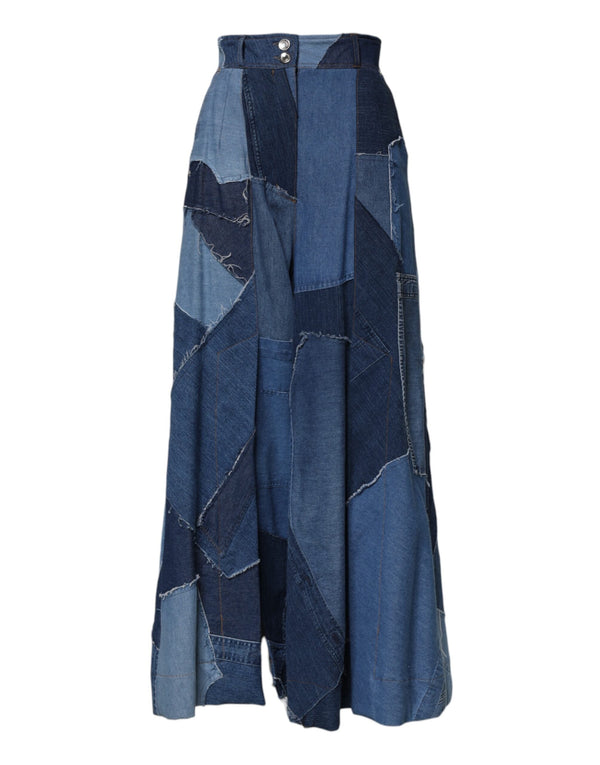 Blue Denim Long Maxi Patchwork Cotton Skirt Dolce & Gabbana