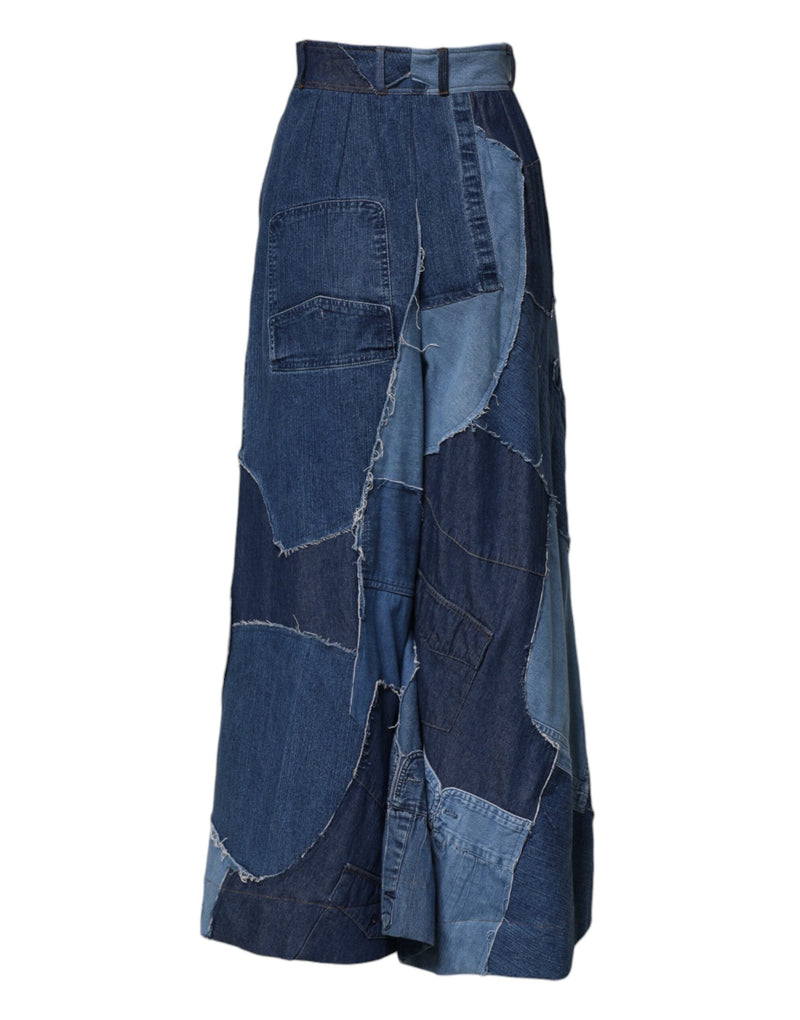 Blue Denim Long Maxi Patchwork Cotton Skirt Dolce & Gabbana