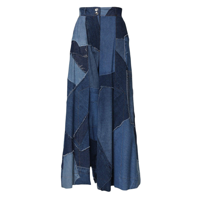 Blue Denim Long Maxi Patchwork Cotton Skirt Dolce & Gabbana
