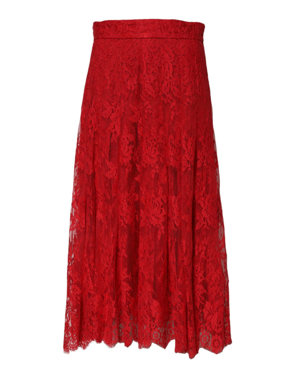 Red Cotton Floral Lace A-line Long Maxi Skirt Dolce & Gabbana