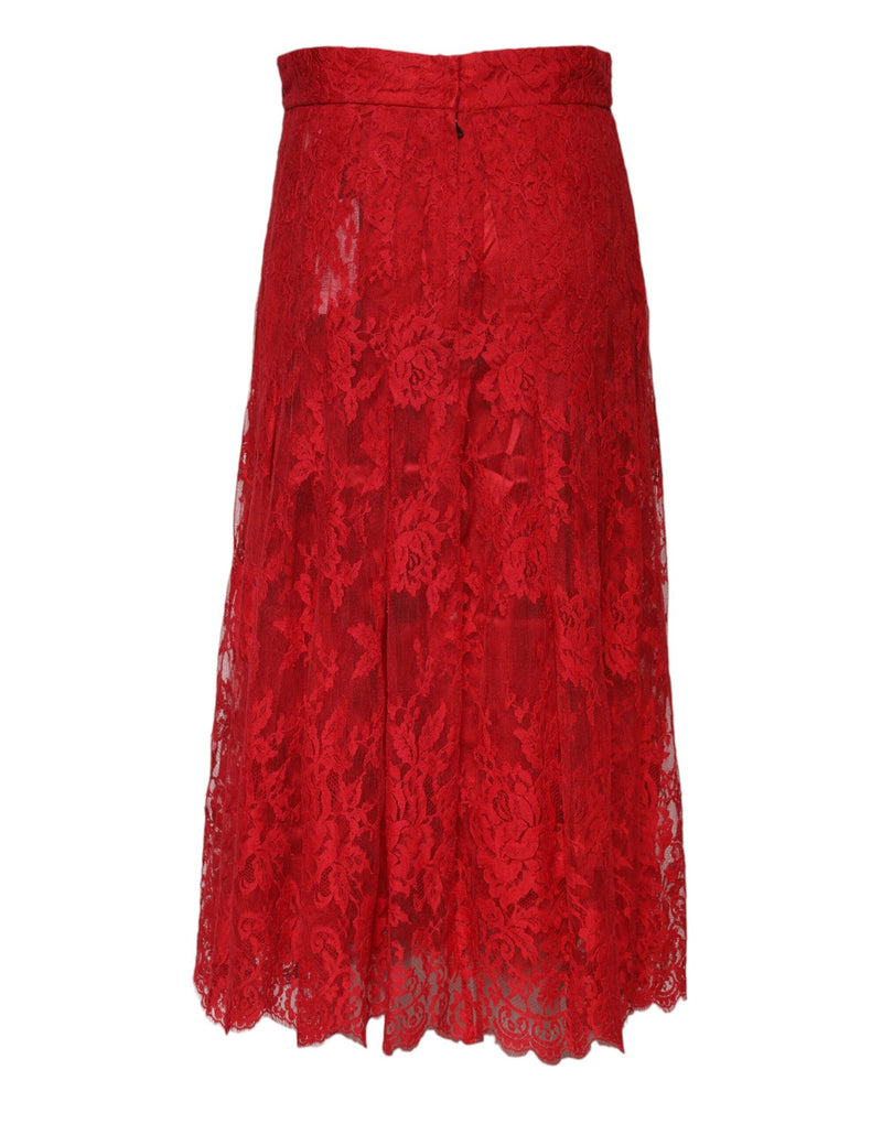 Red Cotton Floral Lace A-line Long Maxi Skirt Dolce & Gabbana