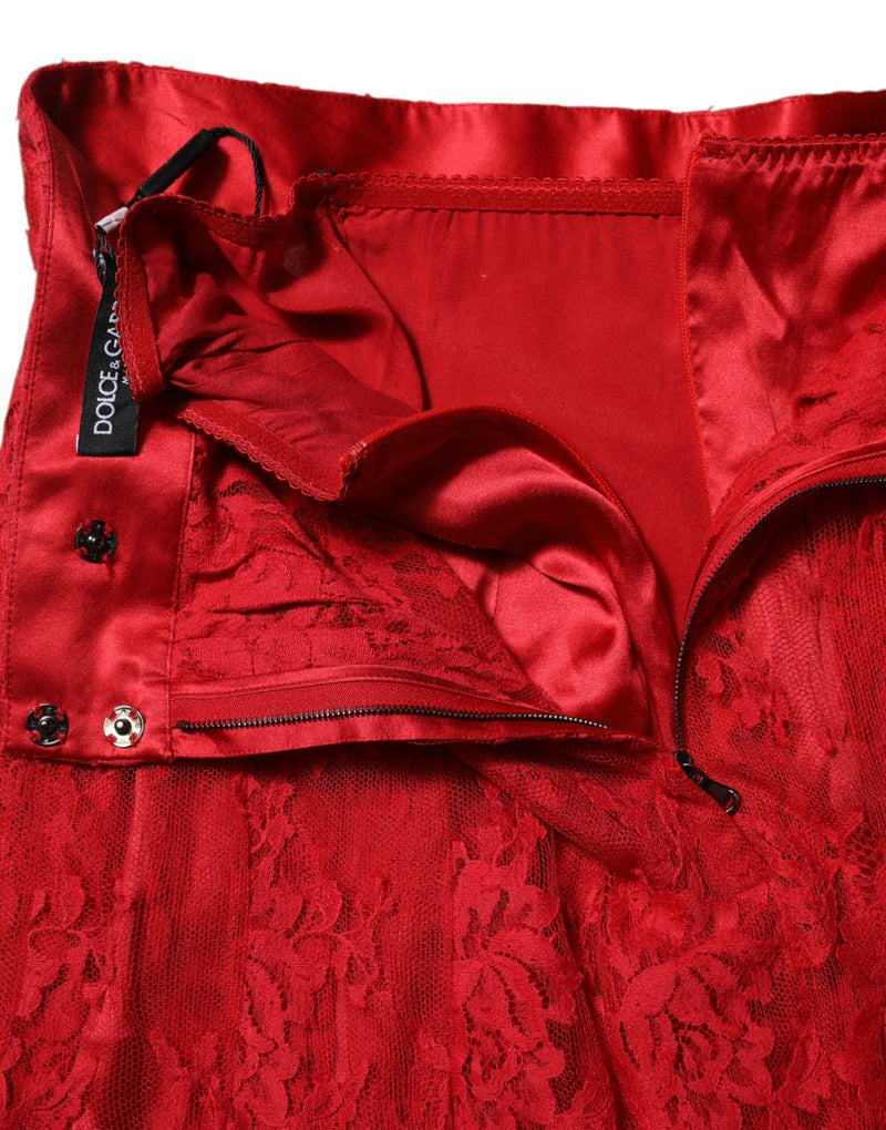 Red Cotton Floral Lace A-line Long Maxi Skirt Dolce & Gabbana