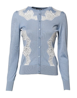 Blue Floral Lace Detailing Cardigan Sweater Dolce & Gabbana