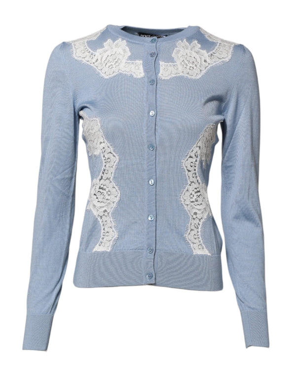 Blue Floral Lace Detailing Cardigan Sweater Dolce & Gabbana