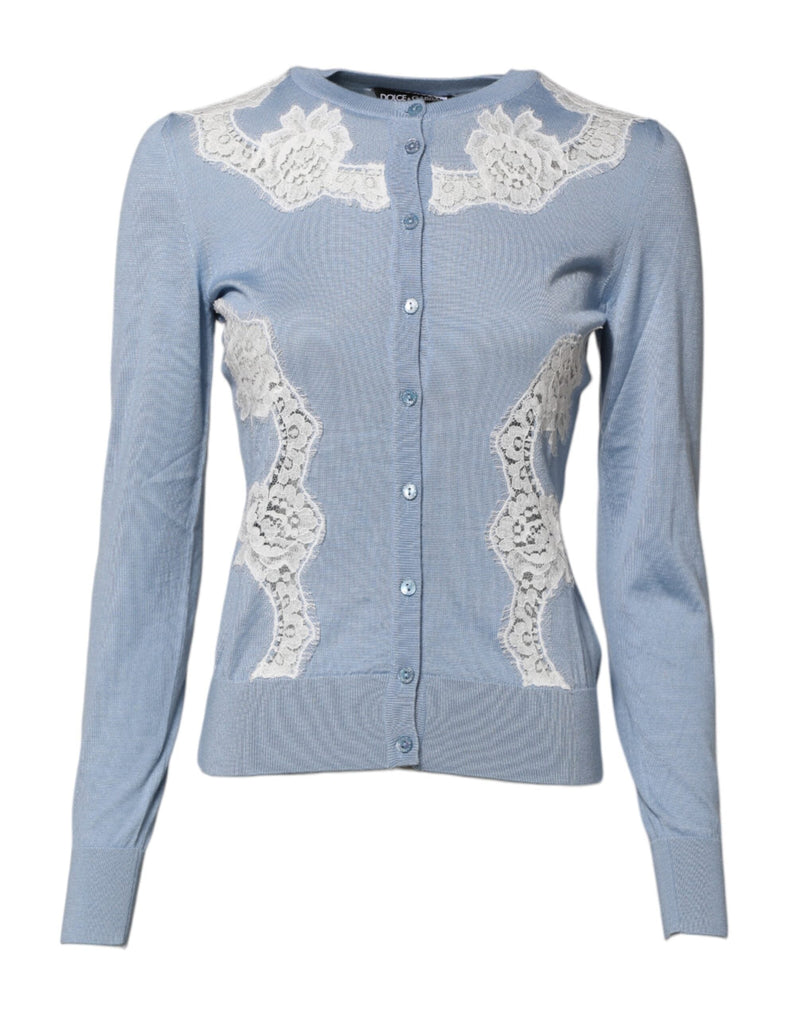 Blue Floral Lace Detailing Cardigan Sweater Dolce & Gabbana