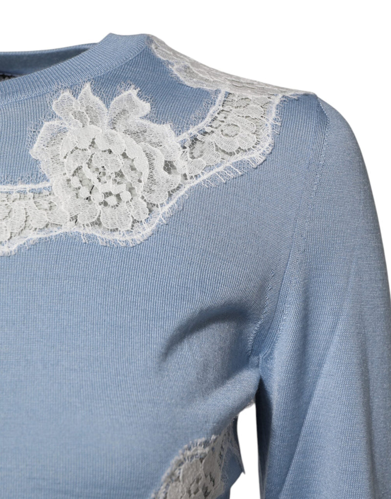 Blue Floral Lace Detailing Cardigan Sweater Dolce & Gabbana