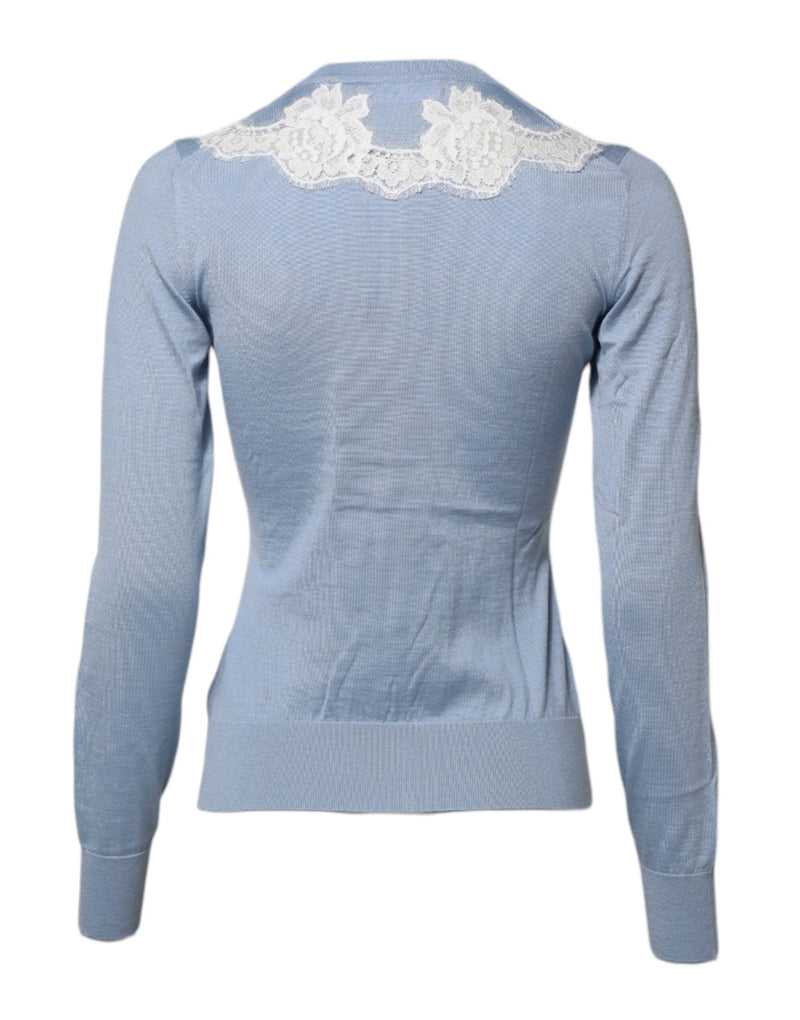Blue Floral Lace Detailing Cardigan Sweater Dolce & Gabbana