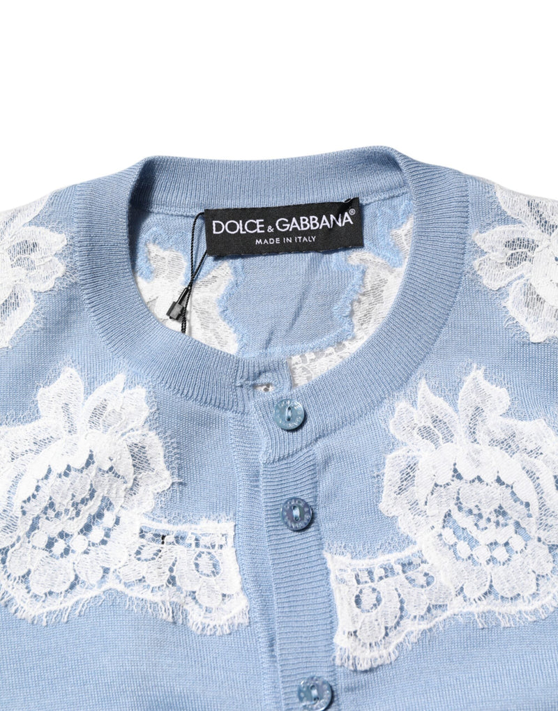 Blue Floral Lace Detailing Cardigan Sweater Dolce & Gabbana
