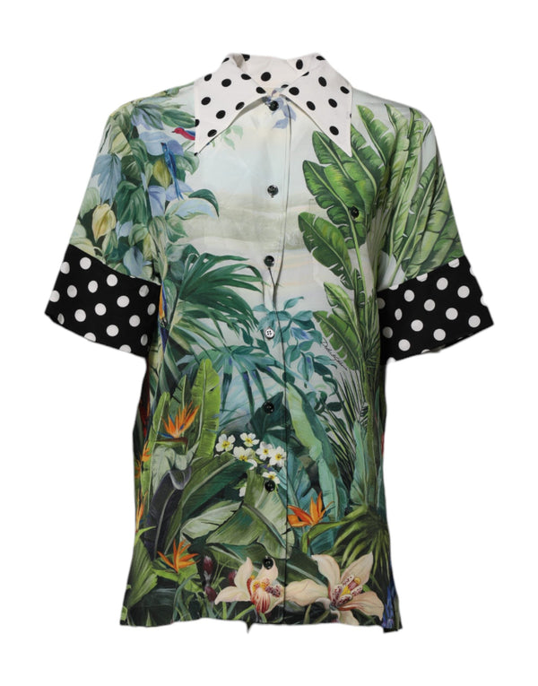 Multicolor Printed Silk Collared Shirt Top Dolce & Gabbana