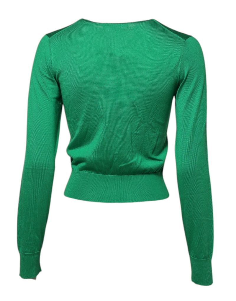 Green Floral Detailing Silk Pullover Sweater Dolce & Gabbana