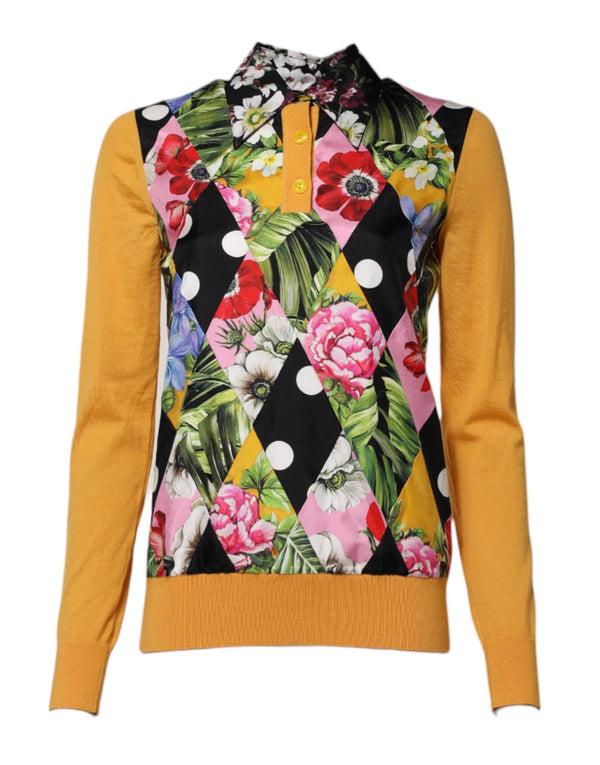 Multicolor Floral Long Sleeves Polo Top Dolce & Gabbana