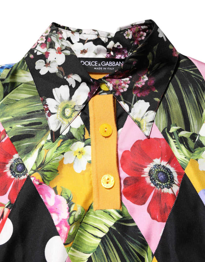 Multicolor Floral Long Sleeves Polo Top Dolce & Gabbana