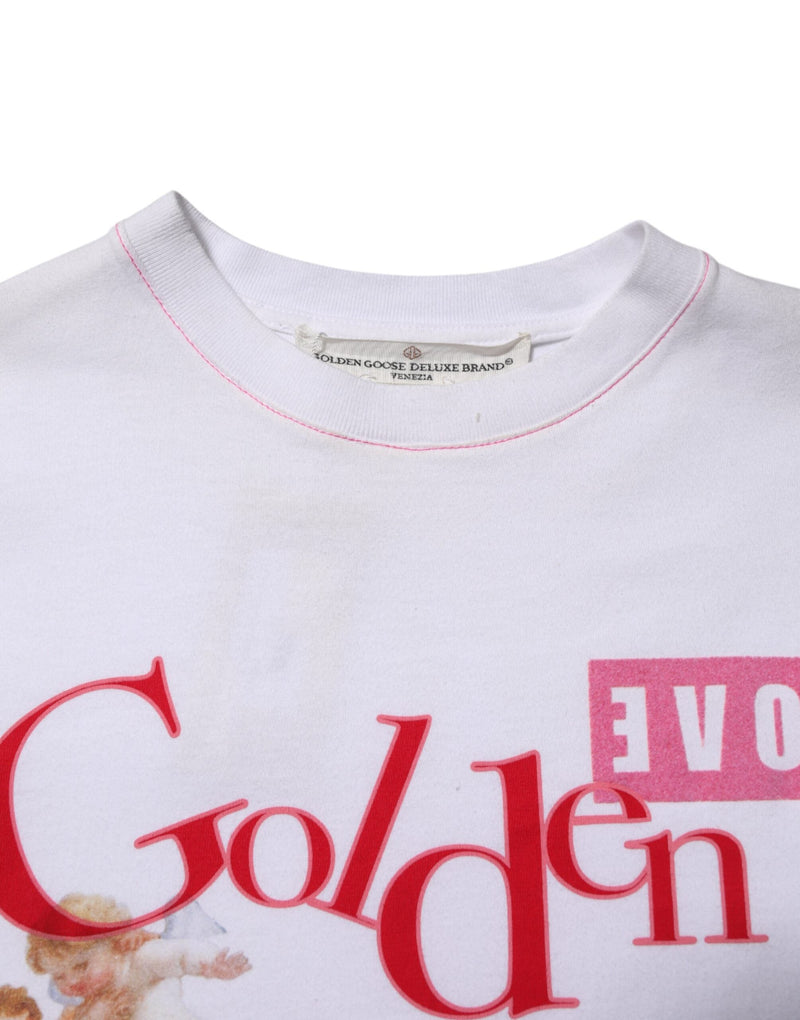 White Printed Round Neck T-shirt Golden Goose