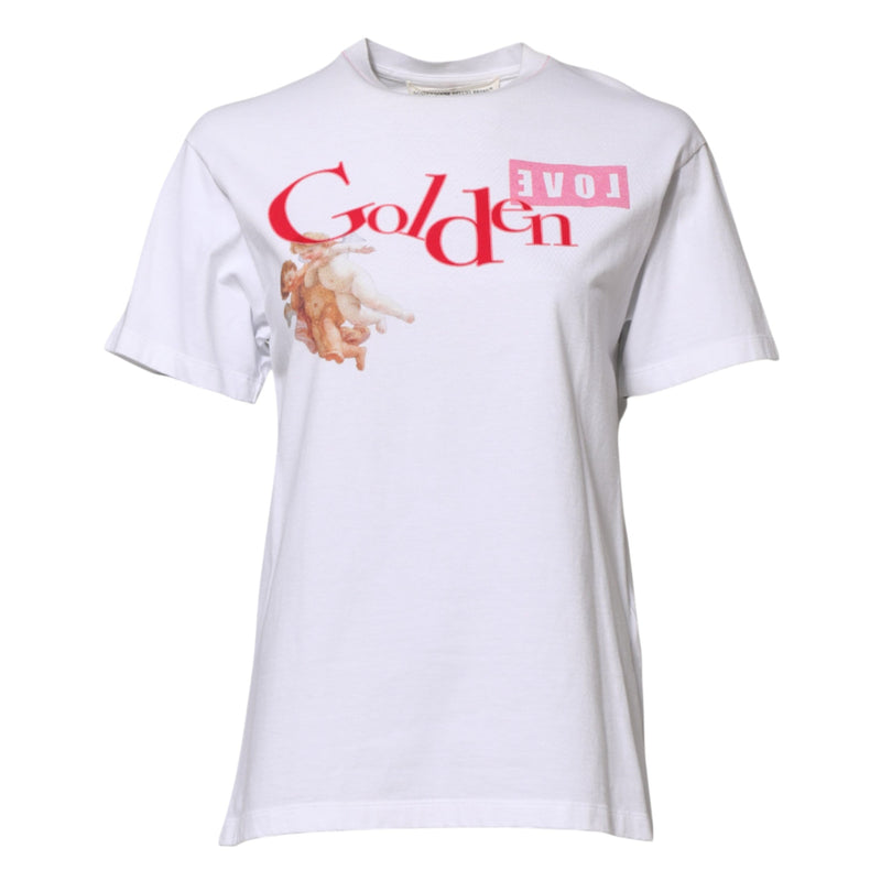 White Printed Round Neck T-shirt Golden Goose
