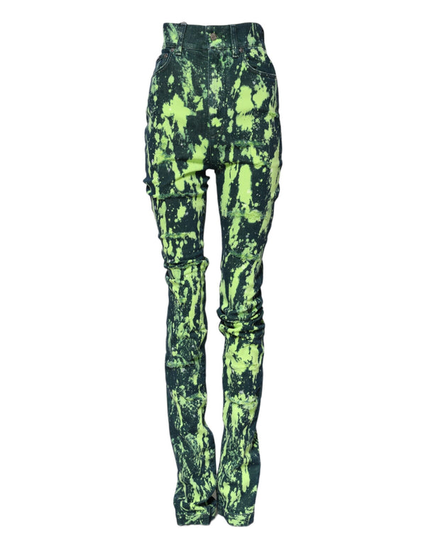 Green Color Splash High Waist Denim Jeans Dolce & Gabbana