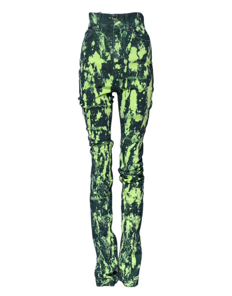 Green Color Splash High Waist Denim Jeans Dolce & Gabbana