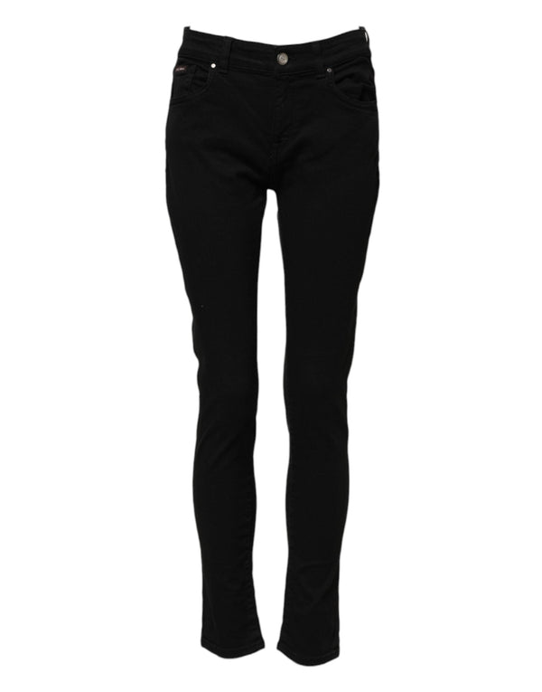 Black Cotton Logo Skinny Mid Waist Denim Jeans Dolce & Gabbana