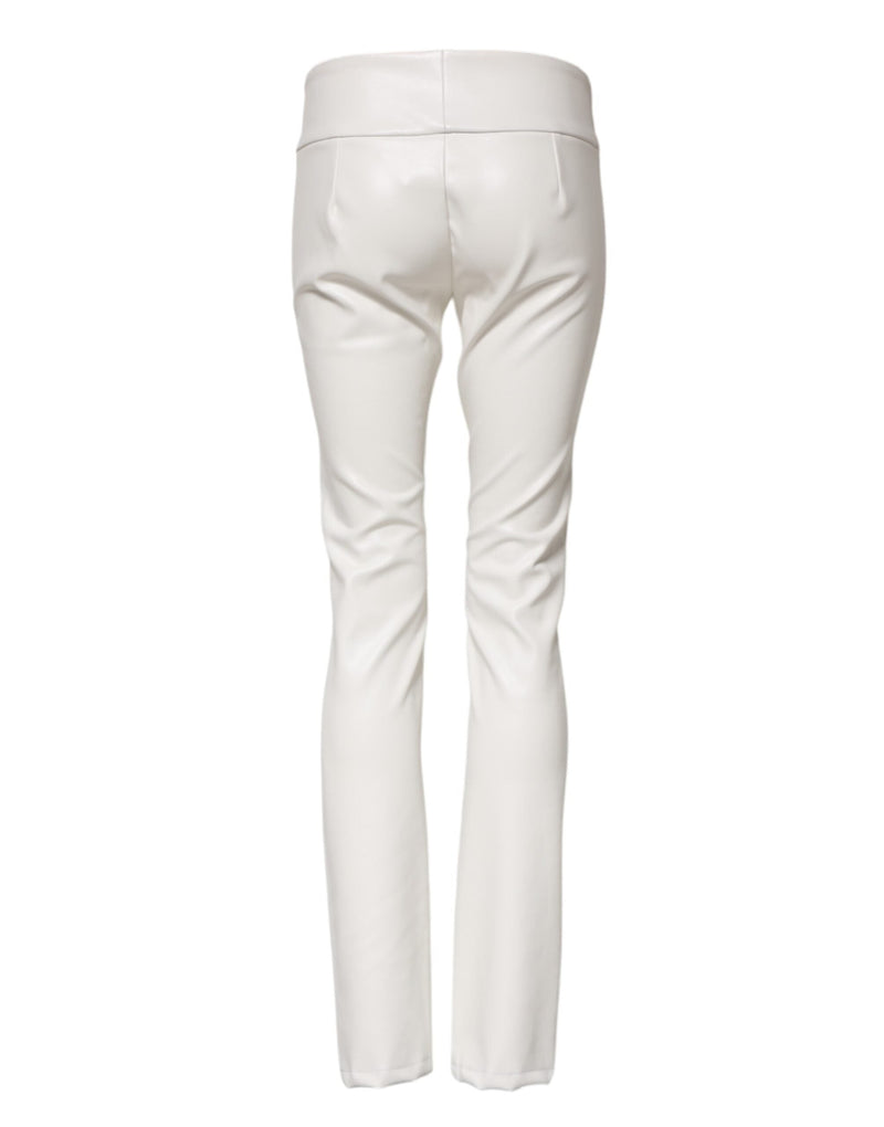 White Polyurethane High Waist Tapered Pants Dolce & Gabbana