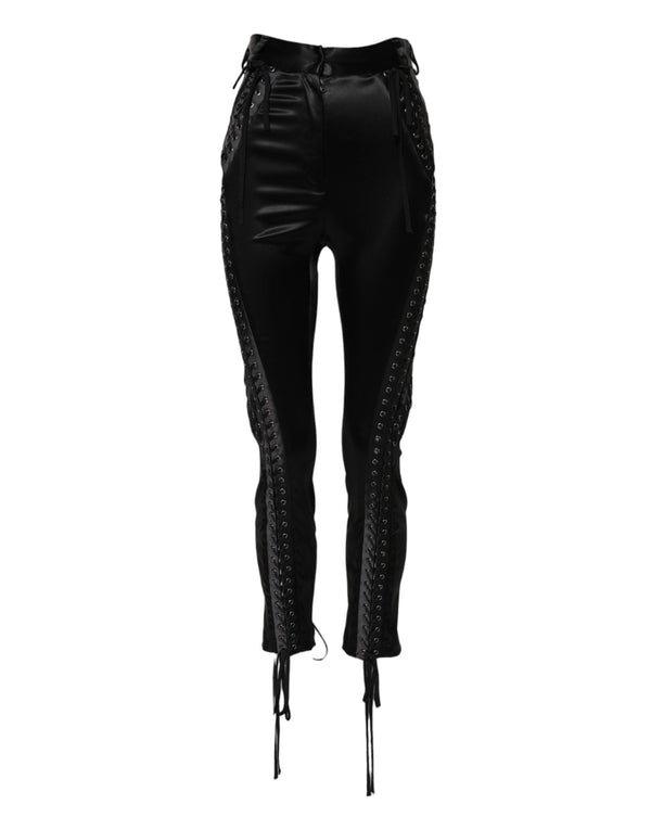 Black Lace Details High Waist Skinny Pants Dolce & Gabbana