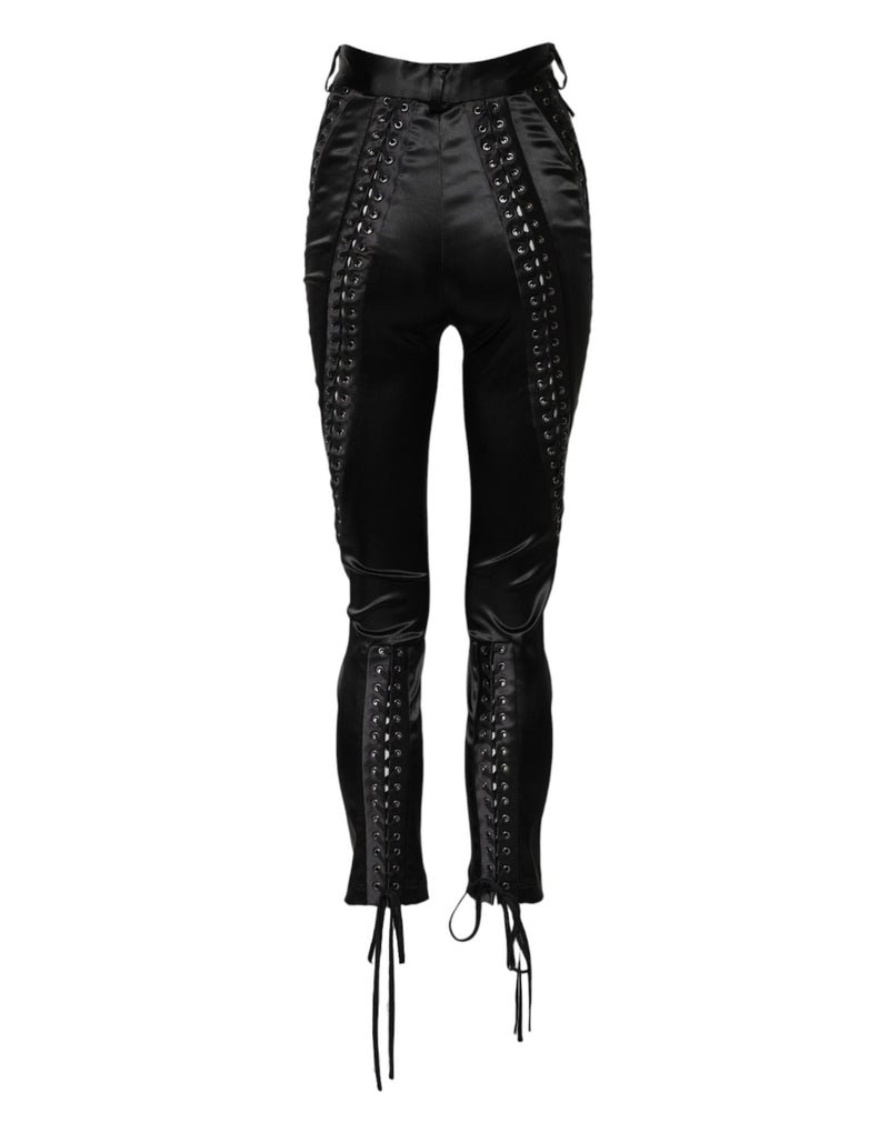Black Lace Details High Waist Skinny Pants Dolce & Gabbana