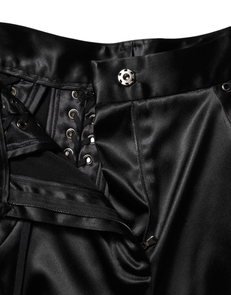 Black Lace Details High Waist Skinny Pants Dolce & Gabbana