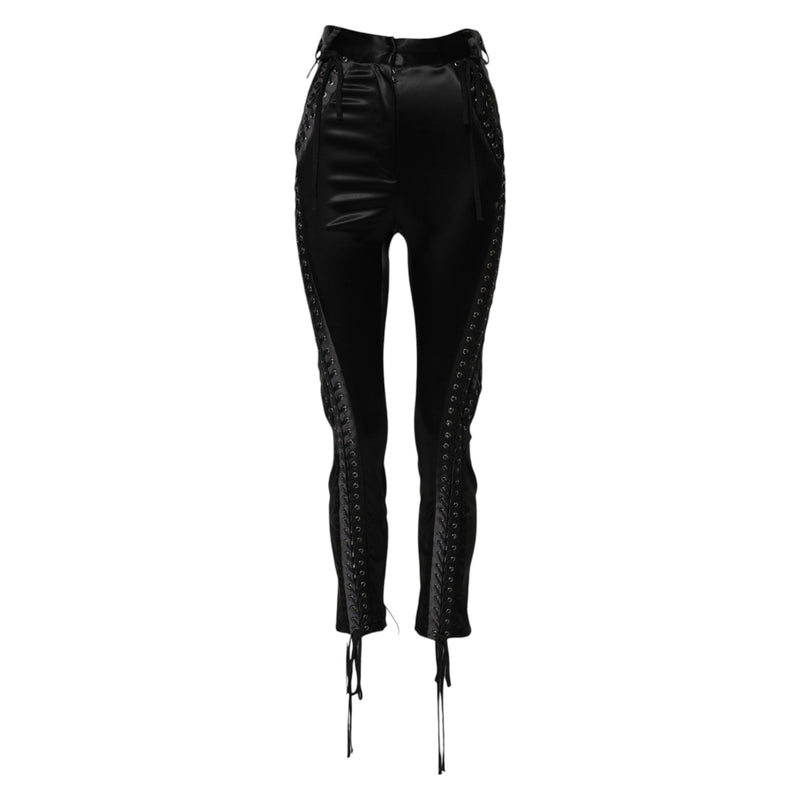Black Lace Details High Waist Skinny Pants Dolce & Gabbana