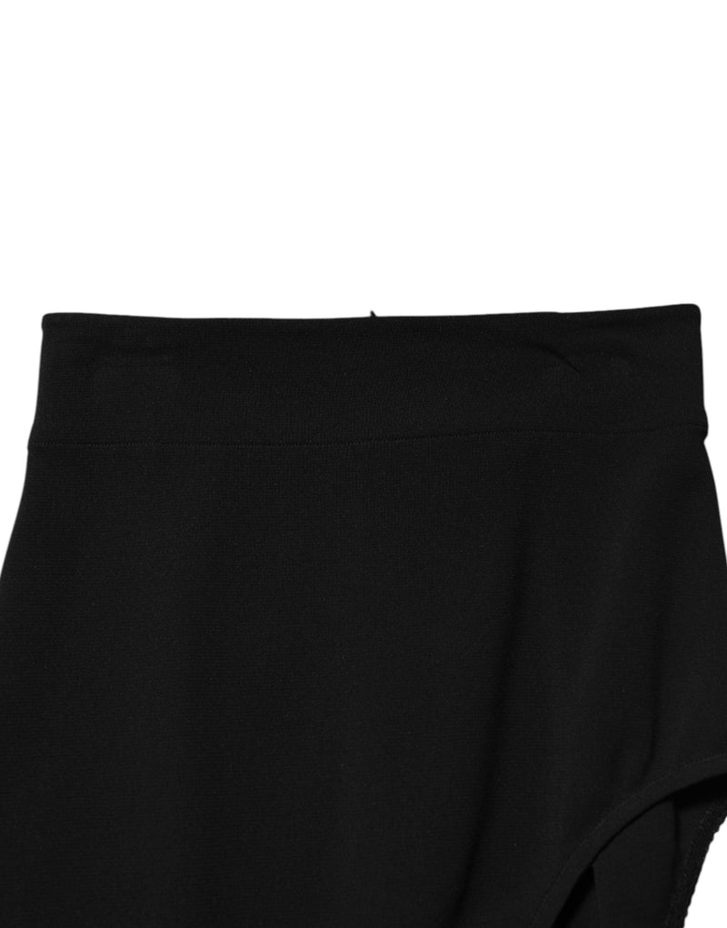 Black Wool High Waist Single Leg Pants Dolce & Gabbana