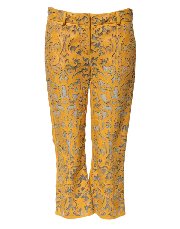 Yellow Floral Lace Mid Waist Capri Pants Dolce & Gabbana