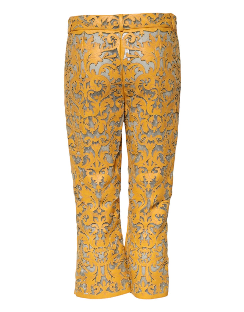 Yellow Floral Lace Mid Waist Capri Pants Dolce & Gabbana