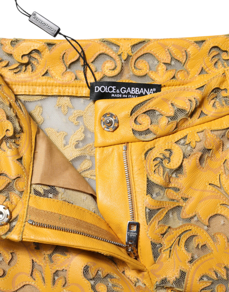 Yellow Floral Lace Mid Waist Capri Pants Dolce & Gabbana