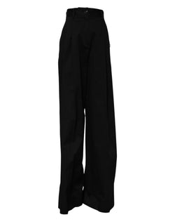Black Cotton HighWaist Wide Leg Pants Dolce & Gabbana