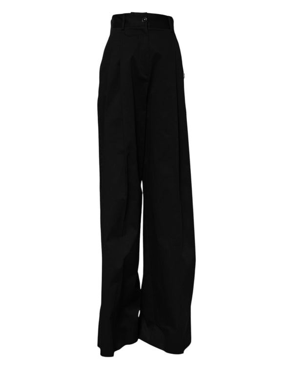 Black Cotton HighWaist Wide Leg Pants Dolce & Gabbana