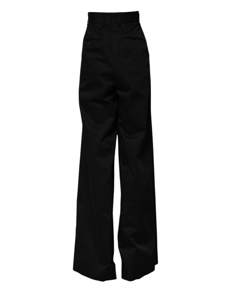 Black Cotton HighWaist Wide Leg Pants Dolce & Gabbana