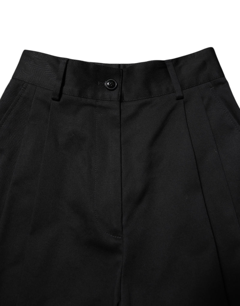 Black Cotton HighWaist Wide Leg Pants Dolce & Gabbana