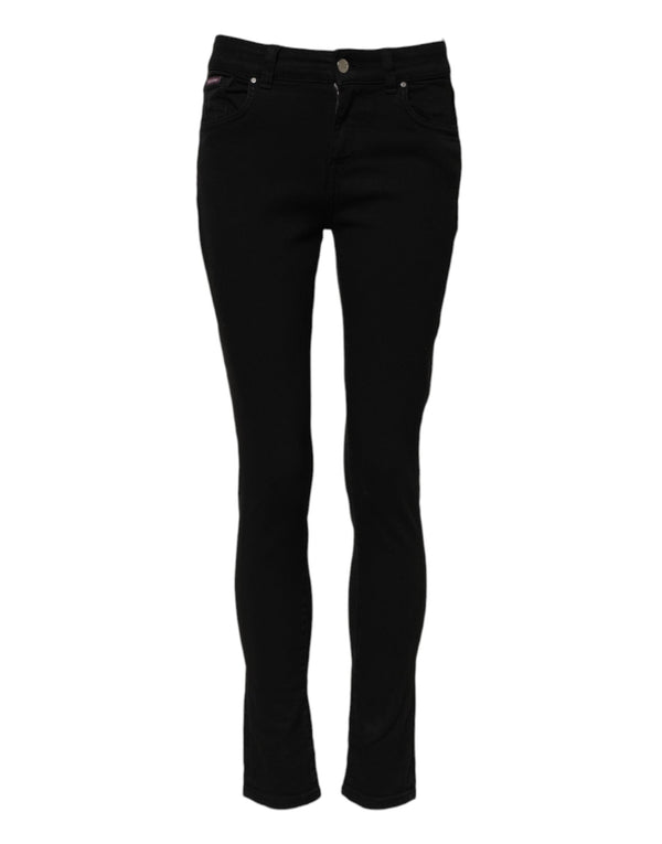 Black Cotton Skinny Mid Waist Denim Jeans Dolce & Gabbana