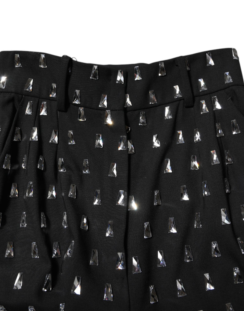 Black Crystal Embellished Wide Leg Pants Dolce & Gabbana