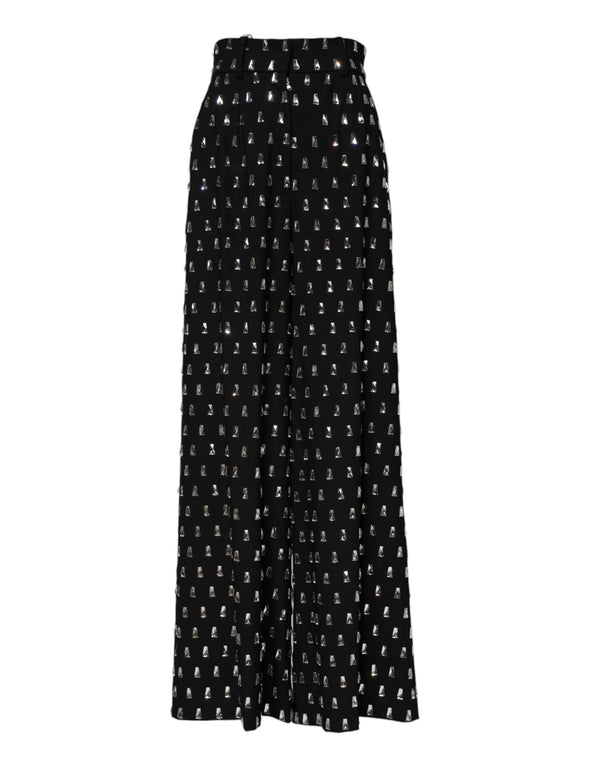 Black Crystal Embellished Wide Leg Pants Dolce & Gabbana