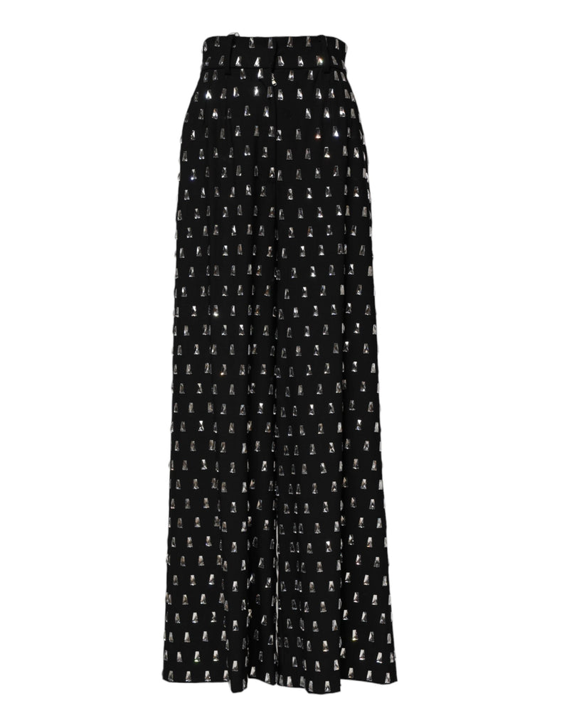 Black Crystal Embellished Wide Leg Pants Dolce & Gabbana
